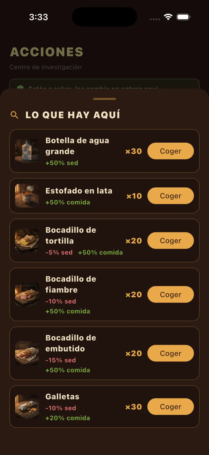 Lista de objetos encontrados al registrar un lugar en Zombie Hikers
